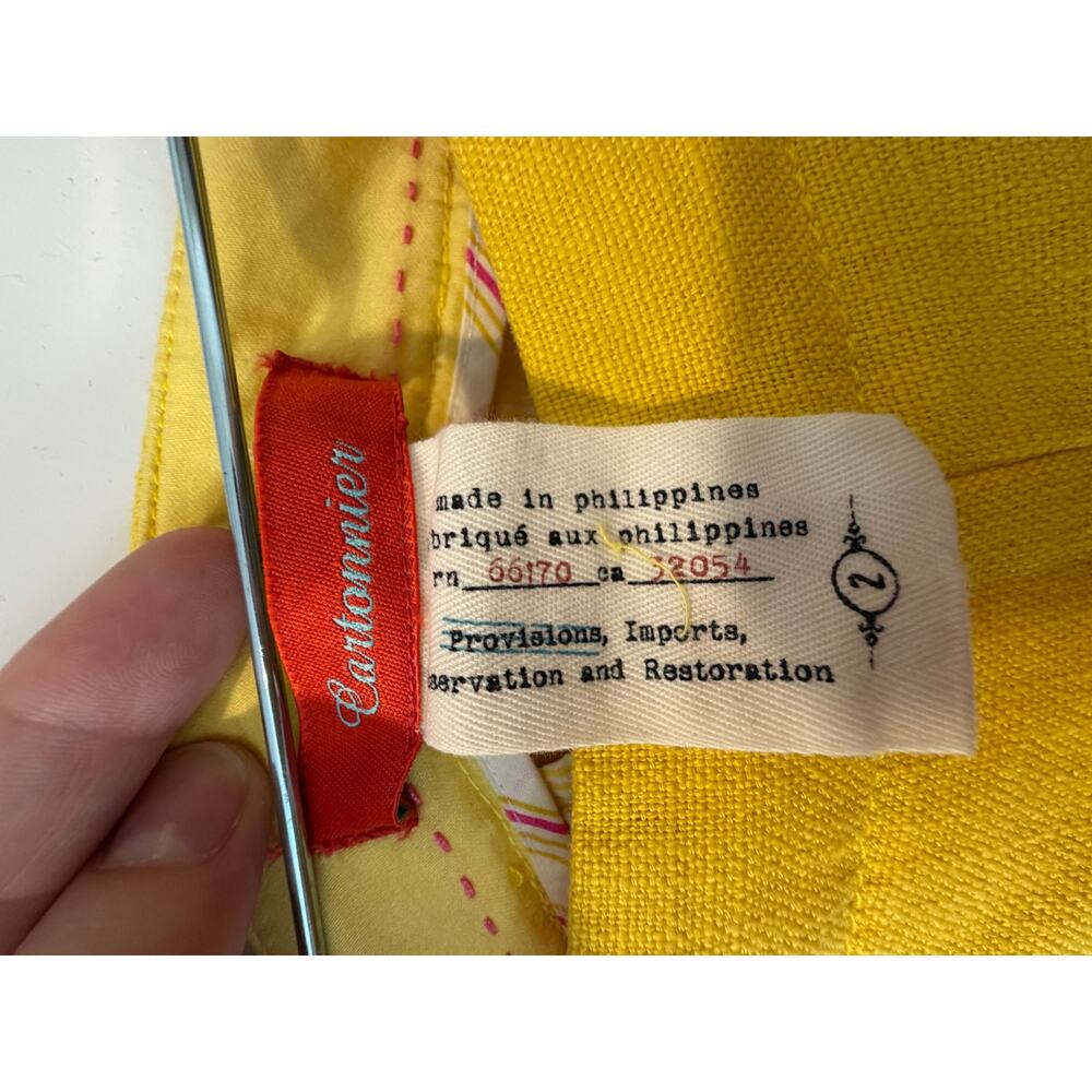 Anhropologie Cartonnier Linen Blend Pants Canary Yellow Button Detail Size 2 - Picture 4 of 7